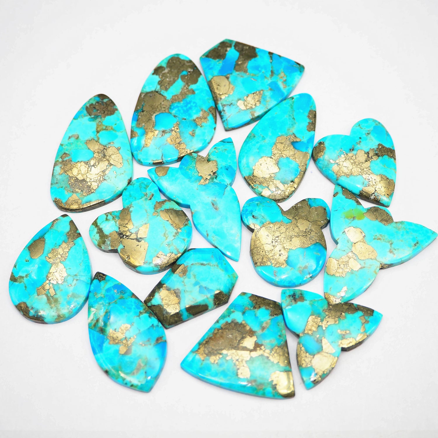 Pyrite Turquoise Mix Shape Lot Loose Gemstone Cabochon Semi-Precious Pyrite Turquoise Stone For Jewelry Making