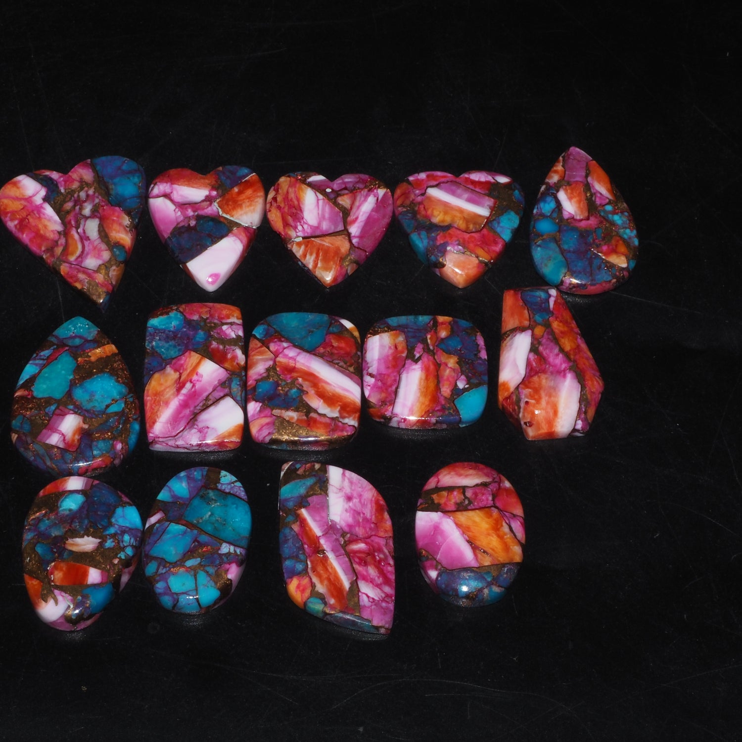 Pink Oyster Cabochon Lot Mix Shape Pink Oyster Copper Turquoise Gemstone Lot Semi-Precious Stone