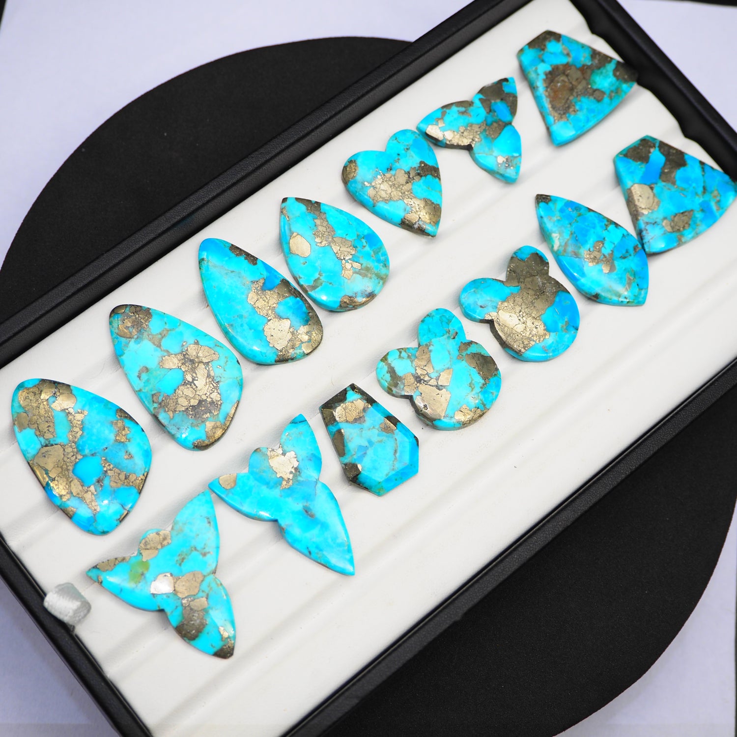 Pyrite Turquoise Mix Shape Lot Loose Gemstone Cabochon Semi-Precious Pyrite Turquoise Stone For Jewelry Making