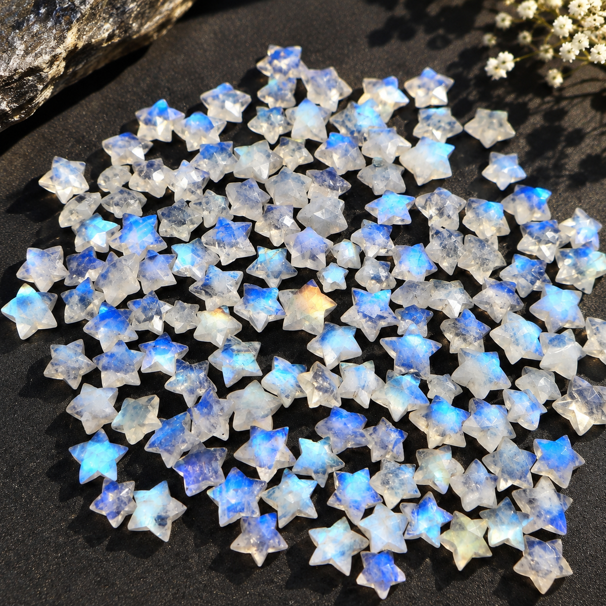 White Rainbow Moonstone Star Gemstones Double Sided Rose Cut - sold by the carat - Pedra Gems