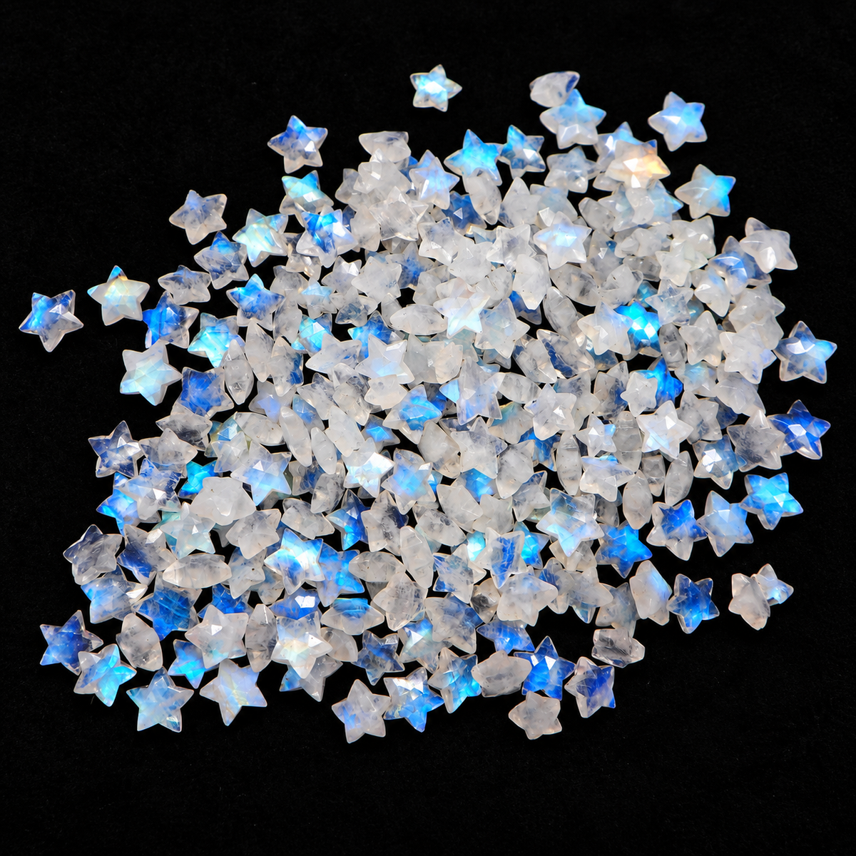 Loose White Rainbow Moonstone Stars Assorted Sizes 7-12mm Rose Cut - Pedra Gems