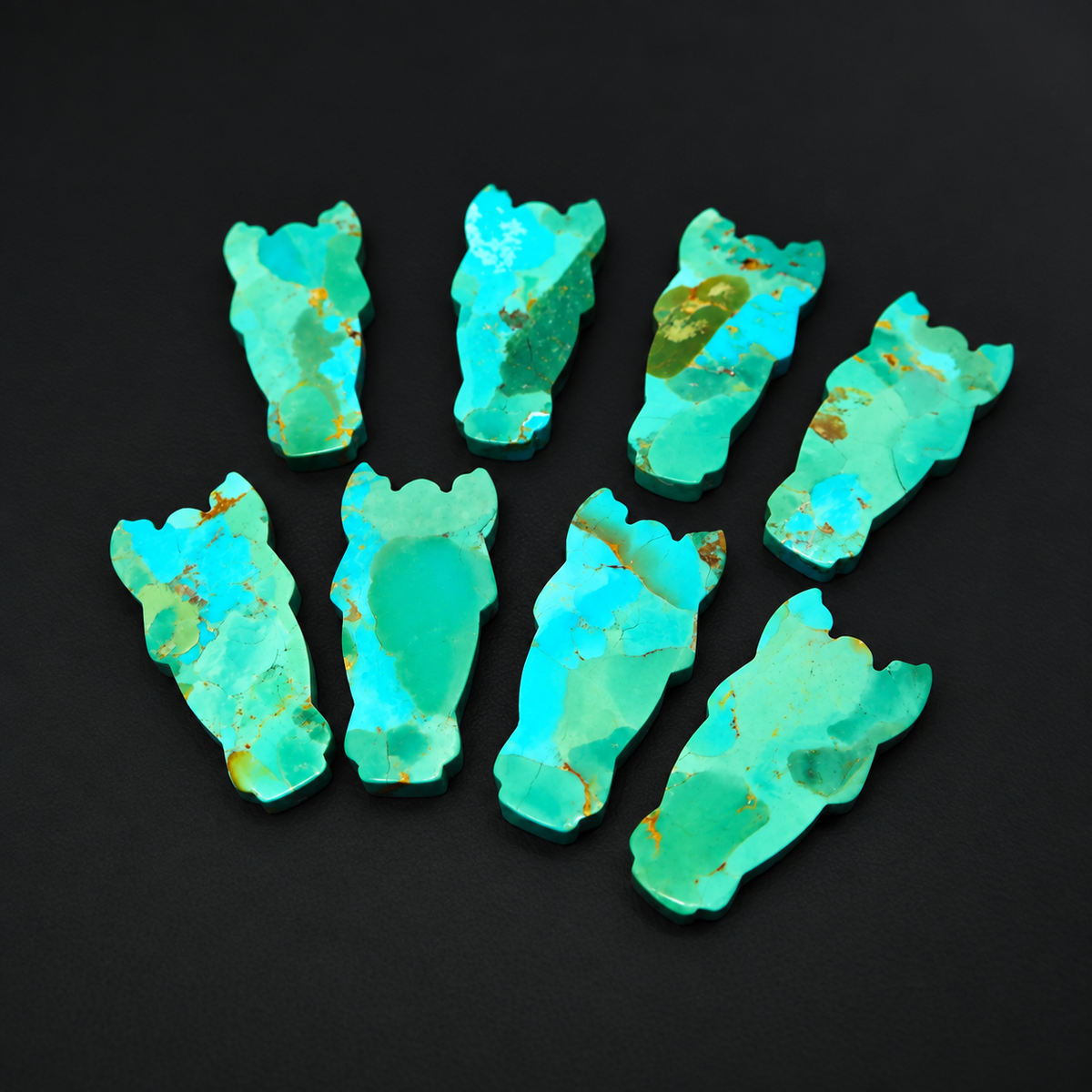 Natural Mohave Turquoise Horse Face Cabochon 30x14mm - blue-green turquoise with bronze matrix, ships to Europe, Japan, Canada, Australia, NZ & worldwide - Pedra Gems.