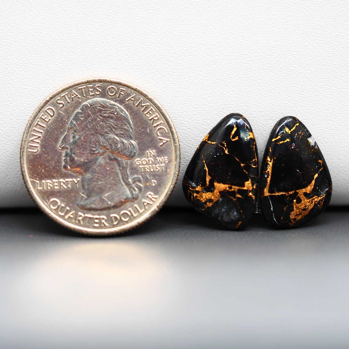 Kingman Black Buffalo Copper Composite Freeform Cabochon Pair 17x11x3mm 10ct - black stone with bright copper veins - Pedra Gems
