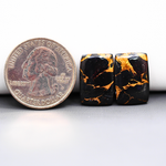 Kingman Black Buffalo Copper Composite Cushion Cabochon Pair 18x11x3mm 16.5ct - black stone with bright copper veins - Pedra Gems