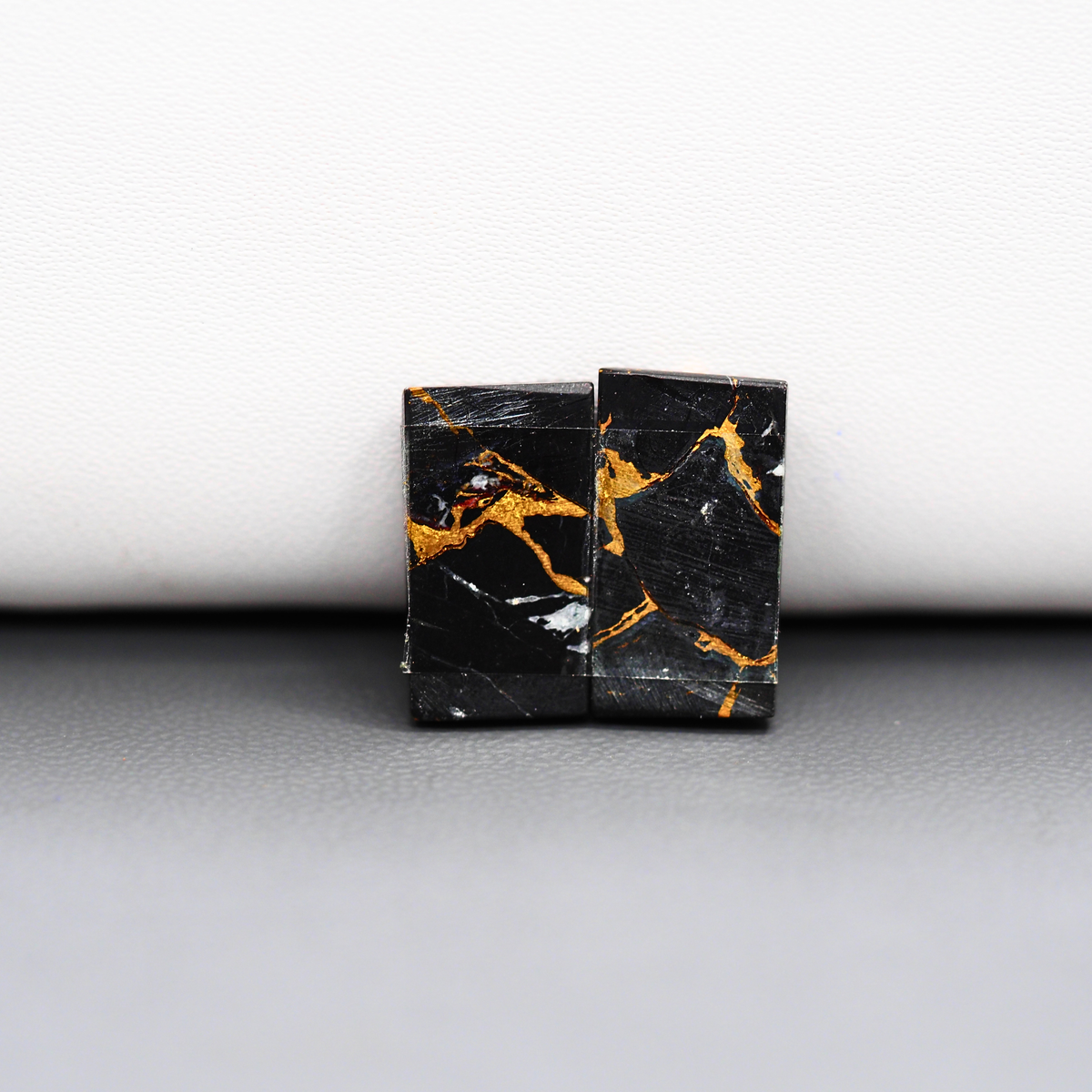 Kingman Black Buffalo Copper Composite Baguette Cabochon Pair 18x9x4mm 14ct - black stone with bright copper veins - Pedra Gems