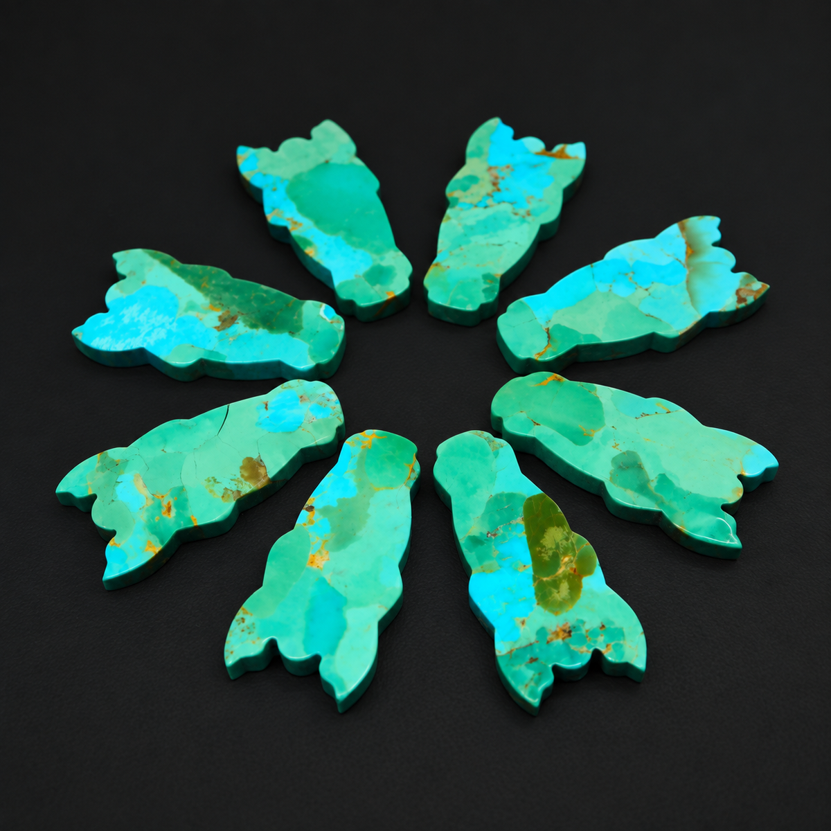 Natural Mohave Turquoise Horse Face Cabochon 30x14mm - blue-green turquoise with bronze matrix, ships to Europe, Japan, Canada, Australia, NZ & worldwide - Pedra Gems.