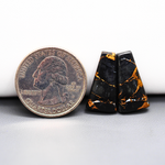 Kingman Black Buffalo Copper Composite Trapezoid Cabochon Pair 21x10x3mm 11.5ct - black stone with bright copper veins - Pedra Gems