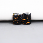 Kingman Black Buffalo Copper Composite Cushion Cabochon Pair 15x12x3mm 11.5ct - black stone with bright copper veins - Pedra Gems