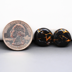 Kingman Black Buffalo Copper Composite Round Cabochon Pair 15x15x4mm 13.5ct - black stone with bright copper veins - Pedra Gems