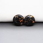 Kingman Black Buffalo Copper Composite Round Cabochon Pair 15x15x4mm 13.5ct - black stone with bright copper veins - Pedra Gems