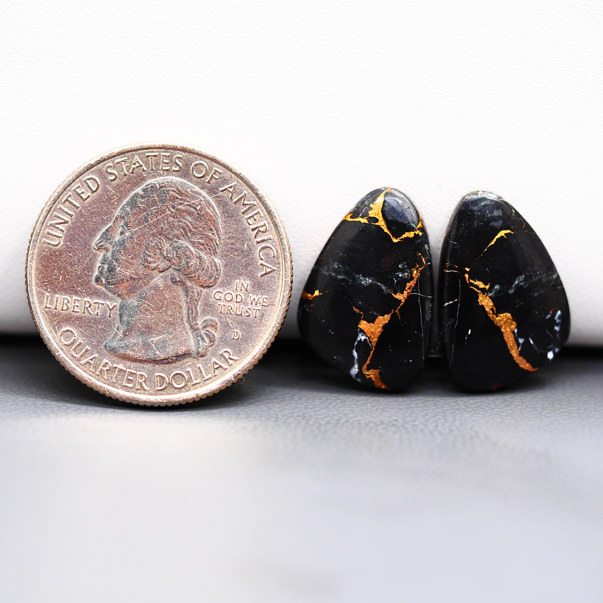 Kingman Black Buffalo Copper Composite Freeform Cabochon Pair 18x13x3mm 11.5ct - black stone with bright copper veins - Pedra Gems