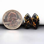 Kingman Black Buffalo Copper Composite Marquise Cabochon Pair 18x9x3mm 11ct - black stone with bright copper veins - Pedra Gems