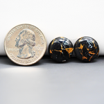 Kingman Black Buffalo Copper Composite Round Cabochon Pair 14x14x4mm 14.5ct - black stone with bright copper veins - Pedra Gems