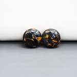 Kingman Black Buffalo Copper Composite Round Cabochon Pair 14x14x4mm 14.5ct - black stone with bright copper veins - Pedra Gems