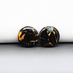 Kingman Black Buffalo Copper Composite Round Cabochon Pair 15x15x3mm 13ct - black stone with bright copper veins - Pedra Gems