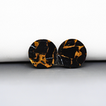Kingman Black Buffalo Copper Composite Round Cabochon Pair 15x15x3mm 13ct - black stone with bright copper veins - Pedra Gems