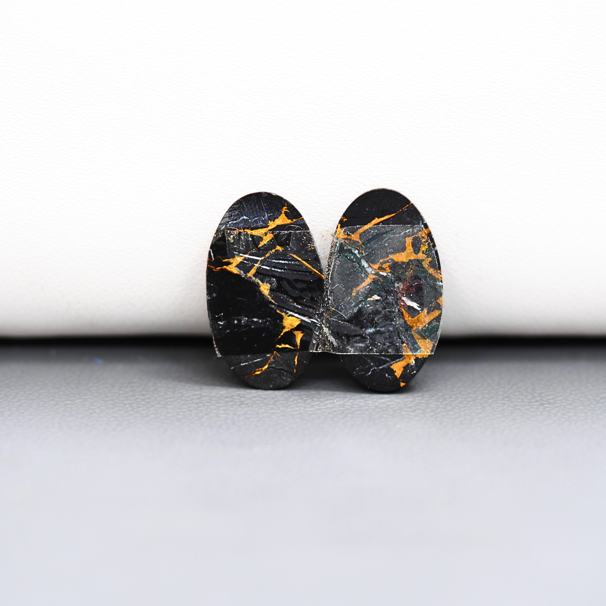 Kingman Black Buffalo Copper Composite Oval Cabochon Pair 18x11x3mm 12ct - black stone with bright copper veins - Pedra Gems