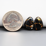 Kingman Black Buffalo Copper Composite Freeform Cabochon Pair 16x11x3mm 10ct - black stone with bright copper veins - Pedra Gems