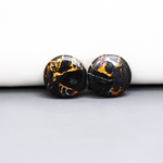 Kingman Black Buffalo Copper Composite Round Cabochon Pair 15x15x3mm 13.5ct - black stone with bright copper veins - Pedra Gems