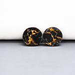 Kingman Black Buffalo Copper Composite Round Cabochon Pair 15x15x3mm 13.5ct - black stone with bright copper veins - Pedra Gems