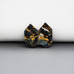 Kingman Black Buffalo Copper Composite Hexagon Cabochon Pair 19x11x3mm 13ct - black stone with bright copper veins - Pedra Gems