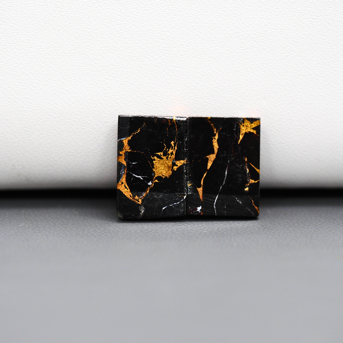 Kingman Black Buffalo Copper Composite Rectangle Cabochon Pair 15x11x3mm 14ct - black stone with bright copper veins - Pedra Gems