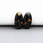 Kingman Black Buffalo Copper Composite Oval Cabochon Pair 19x10x3mm 13.5ct - black stone with bright copper veins - Pedra Gems