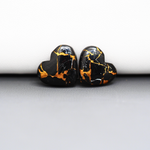 Kingman Black Buffalo Copper Composite Heart Cabochon Pair 13x15x3mm 11.5ct - black stone with bright copper veins - Pedra Gems
