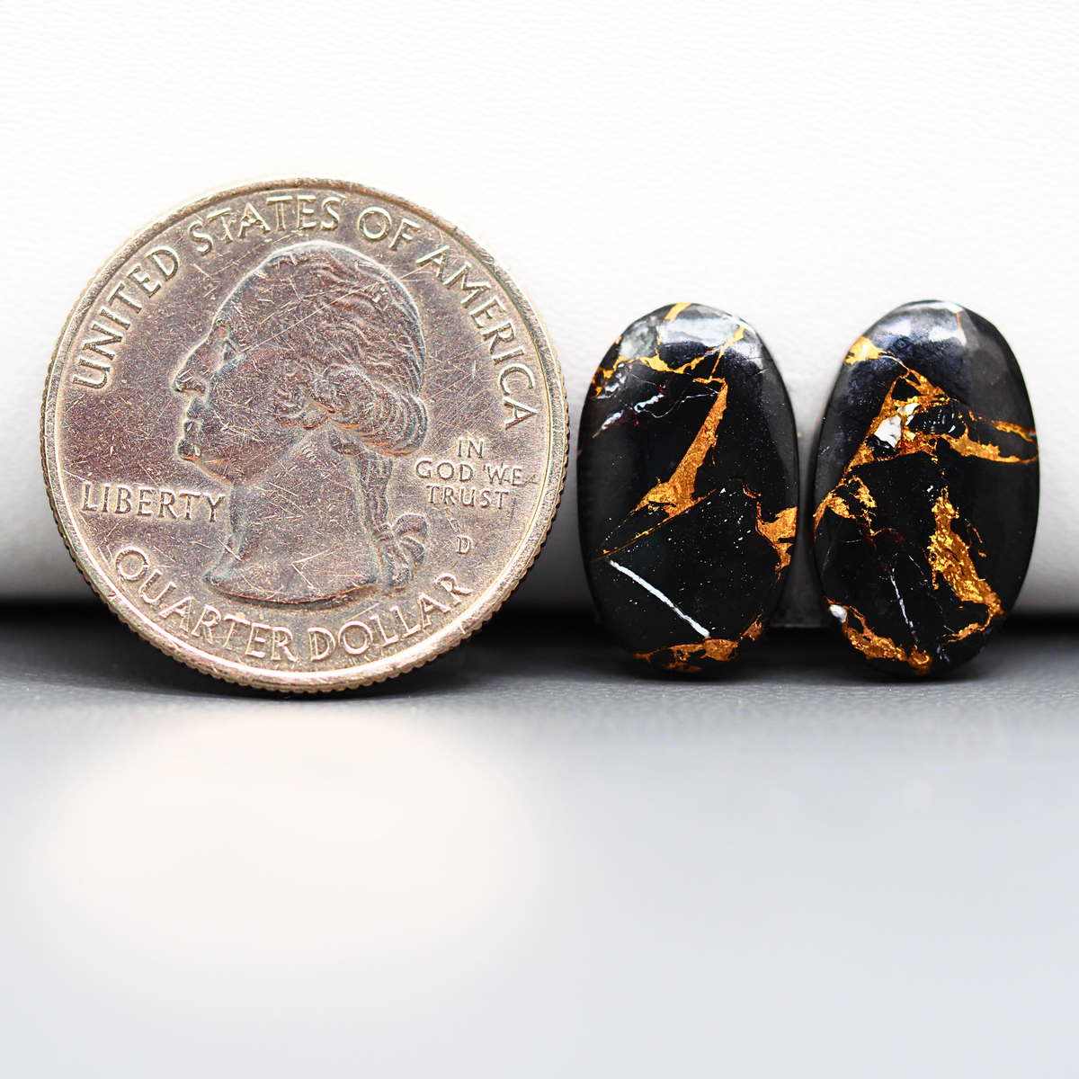 Kingman Black Buffalo Copper Composite Oval Cabochon Pair 17x11x3mm 12ct - black stone with bright copper veins - Pedra Gems