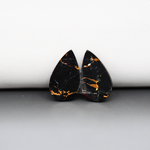 Kingman Black Buffalo Copper Composite Pear Cabochon Pair 19x11x3mm 10.5ct - black stone with bright copper veins - Pedra Gems