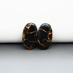 Kingman Black Buffalo Copper Composite Oval Cabochon Pair 20x11x3mm 12.5ct - black stone with bright copper veins - Pedra Gems