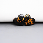 Kingman Black Buffalo Copper Composite Heart Cabochon Pair 15x15x3mm 11.5ct - black stone with bright copper veins - Pedra Gems