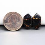 Kingman Black Buffalo Copper Composite Hexagon Cabochon Pair 20x11x3mm 12ct - black stone with bright copper veins - Pedra Gems