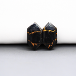 Kingman Black Buffalo Copper Composite Hexagon Cabochon Pair 20x11x3mm 12ct - black stone with bright copper veins - Pedra Gems