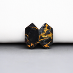 Kingman Black Buffalo Copper Composite Hexagon Cabochon Pair 20x11x3mm 12ct - black stone with bright copper veins - Pedra Gems