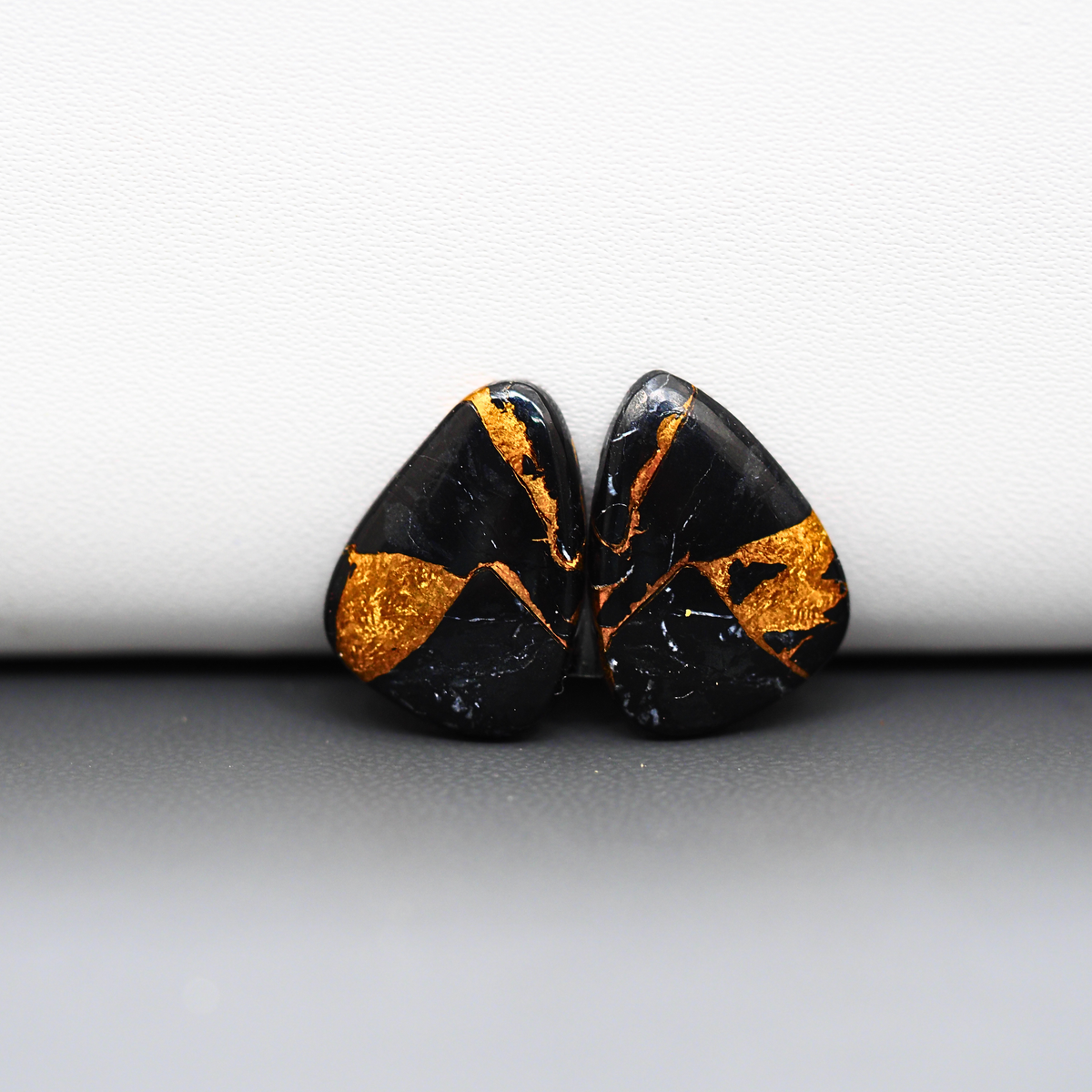 Kingman Black Buffalo Copper Composite Freeform Cabochon Pair 18x13x3mm 12ct - black stone with bright copper veins - Pedra Gems