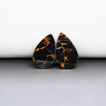 Kingman Black Buffalo Copper Composite Pear Cabochon Pair 20x12x3mm 13ct - black stone with bright copper veins - Pedra Gems
