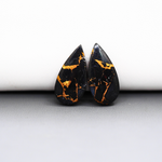 Kingman Black Buffalo Copper Composite Pear Cabochon Pair 21x11x3mm 12.5ct - black stone with bright copper veins - Pedra Gems
