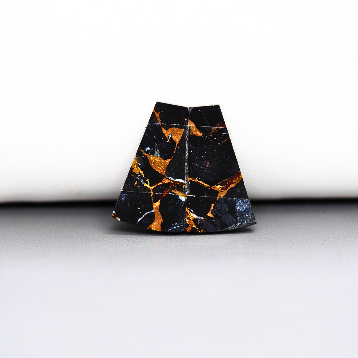 Kingman Black Buffalo Copper Composite Trapezoid Cabochon Pair 21x12x3mm 15ct - black stone with bright copper veins - Pedra Gems
