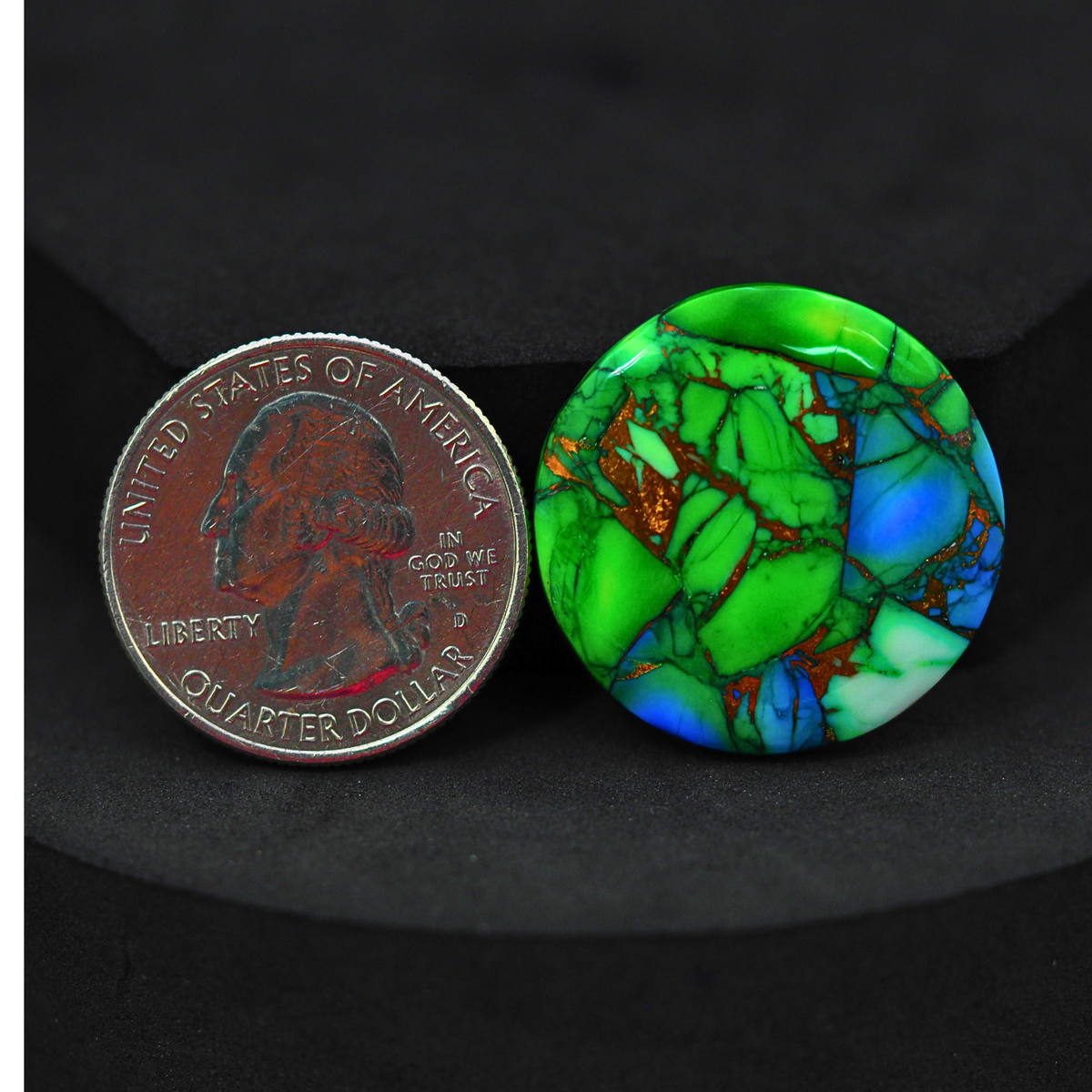 Natural Peacock Dahlia Round Cabochon 26x26mm 24ct - Peacock Blue-Green Composite - Pedra Gems