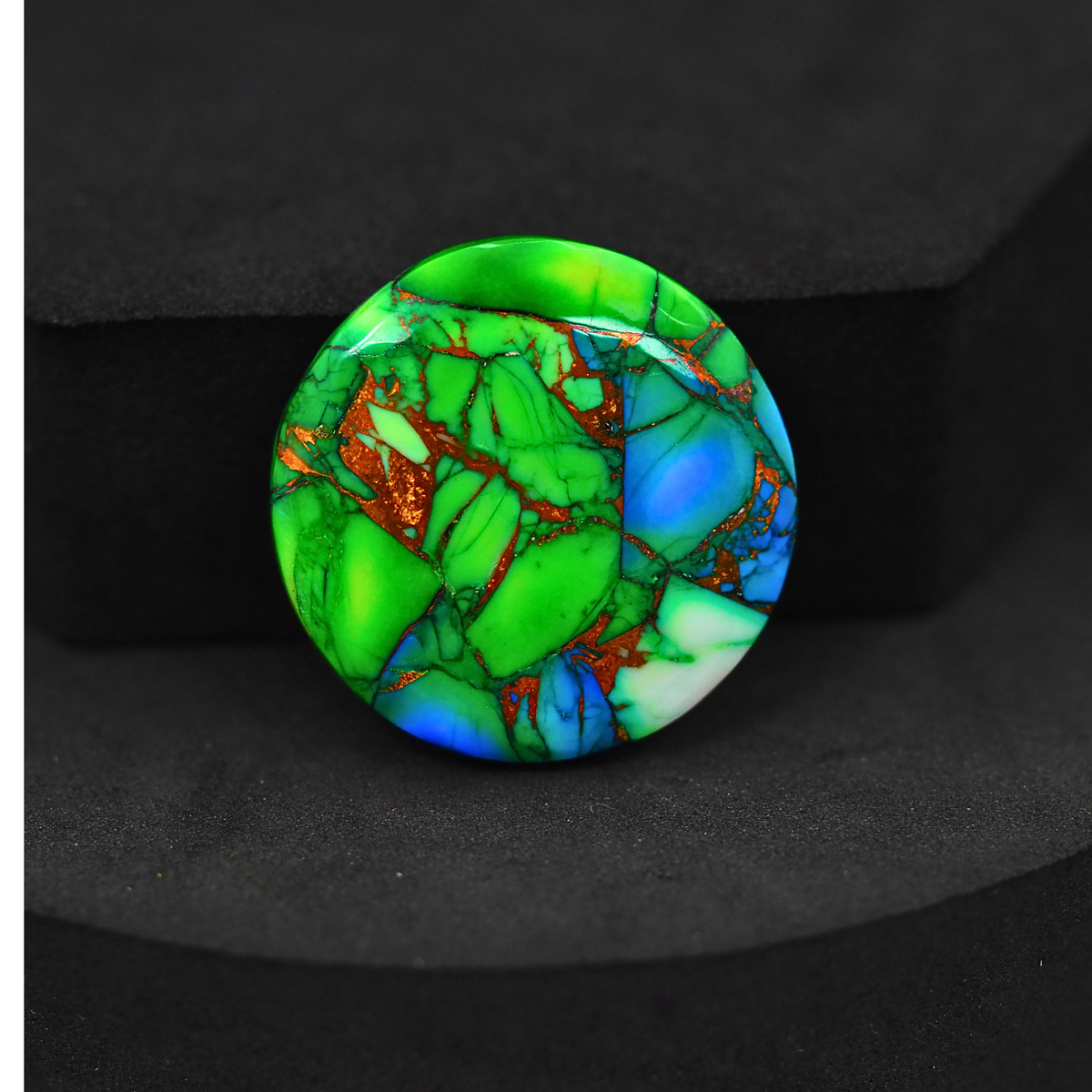 Natural Peacock Dahlia Round Cabochon 26x26mm 24ct - Peacock Blue-Green Composite - Pedra Gems