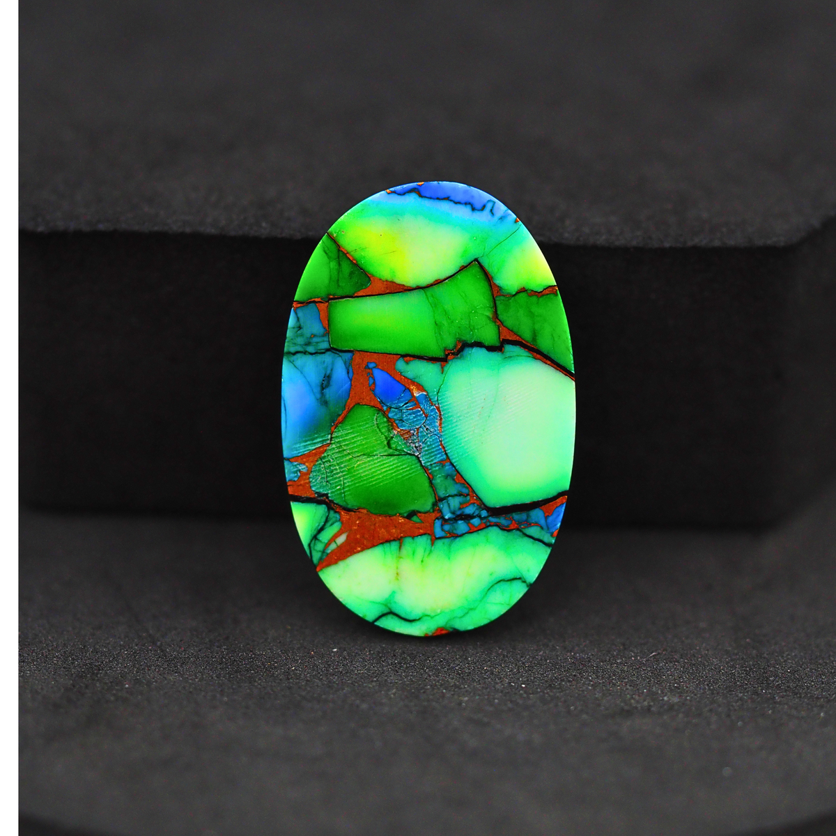 Natural Peacock Dahlia Oval Cabochon 26x17mm 16ct - Peacock Blue-Green Composite - Pedra Gems