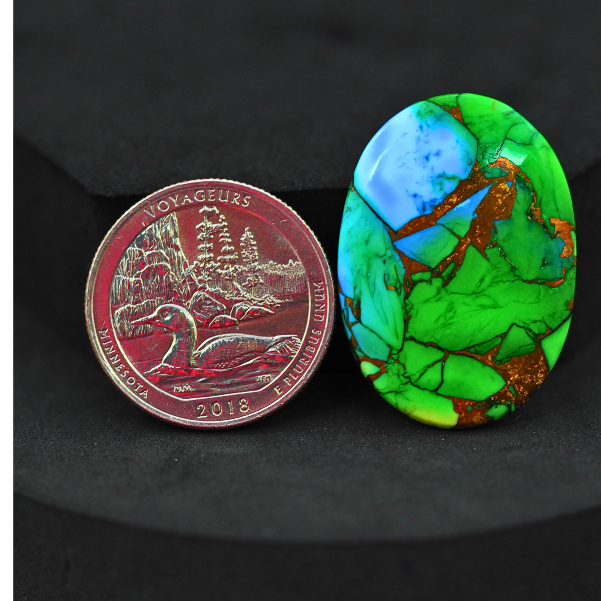 Natural Peacock Dahlia Oval Cabochon 32x23mm 24ct - Peacock Blue-Green Composite - Pedra Gems