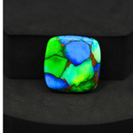 Natural Peacock Dahlia Cushion Cabochon 21x21mm 21.5ct - Peacock Blue-Green Composite - Pedra Gems