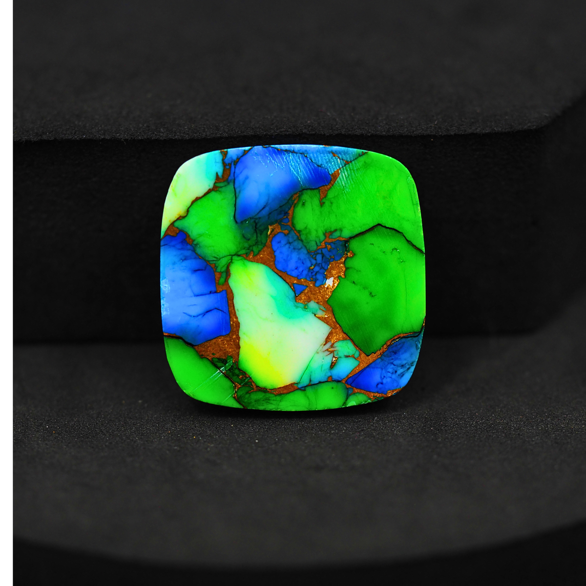 Natural Peacock Dahlia Cushion Cabochon 21x21mm 21.5ct - Peacock Blue-Green Composite - Pedra Gems