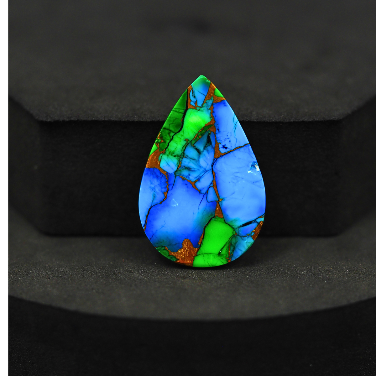 Natural Peacock Dahlia Pear Cabochon 29x19mm 17.5ct - Peacock Blue-Green Composite - Pedra Gems