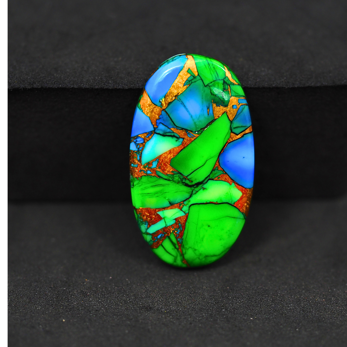 Natural Peacock Dahlia Oval Cabochon 27x16mm 15ct - Peacock Blue-Green Composite - Pedra Gems