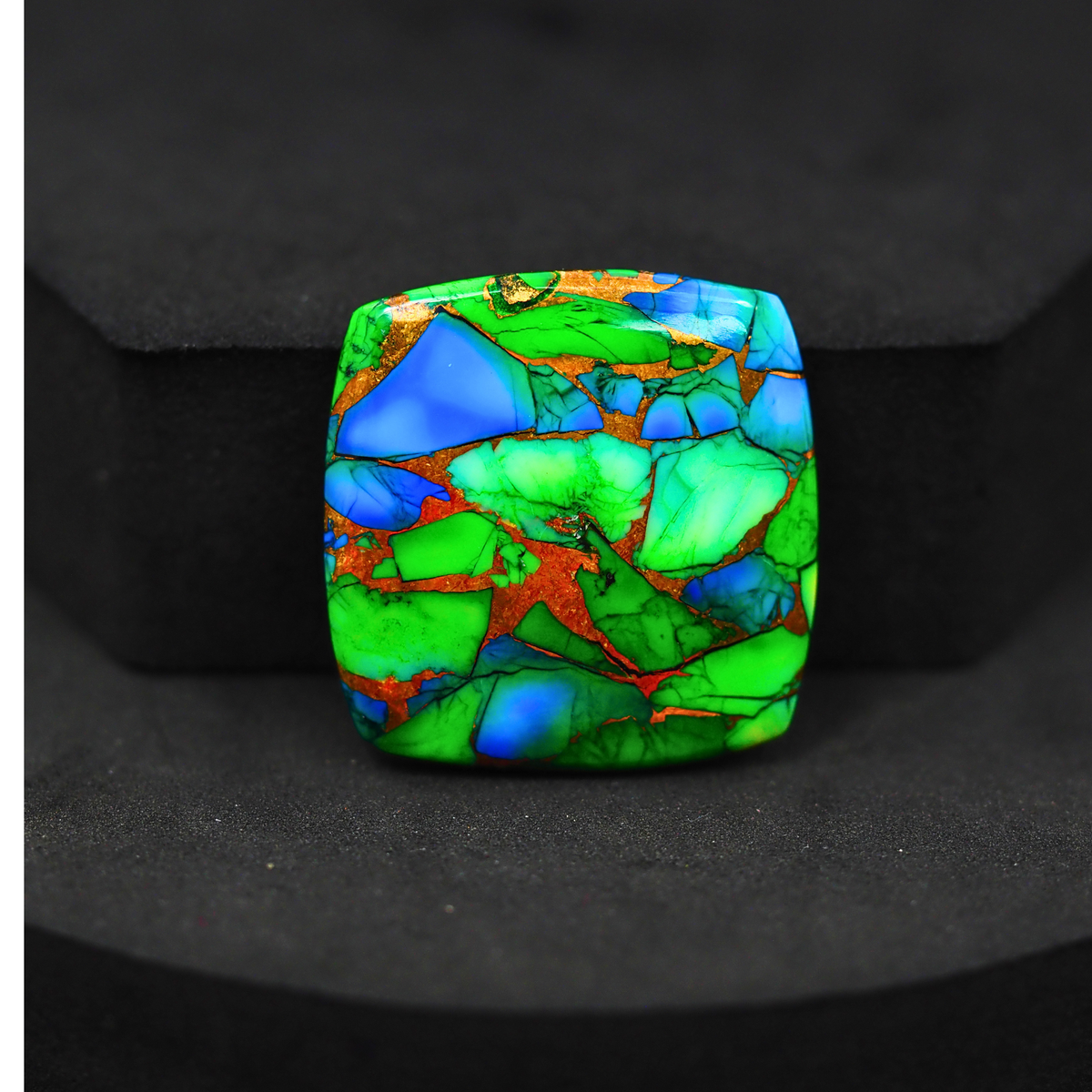 Natural Peacock Dahlia Cushion Cabochon 26x26mm 30ct - Peacock Blue-Green Composite - Pedra Gems