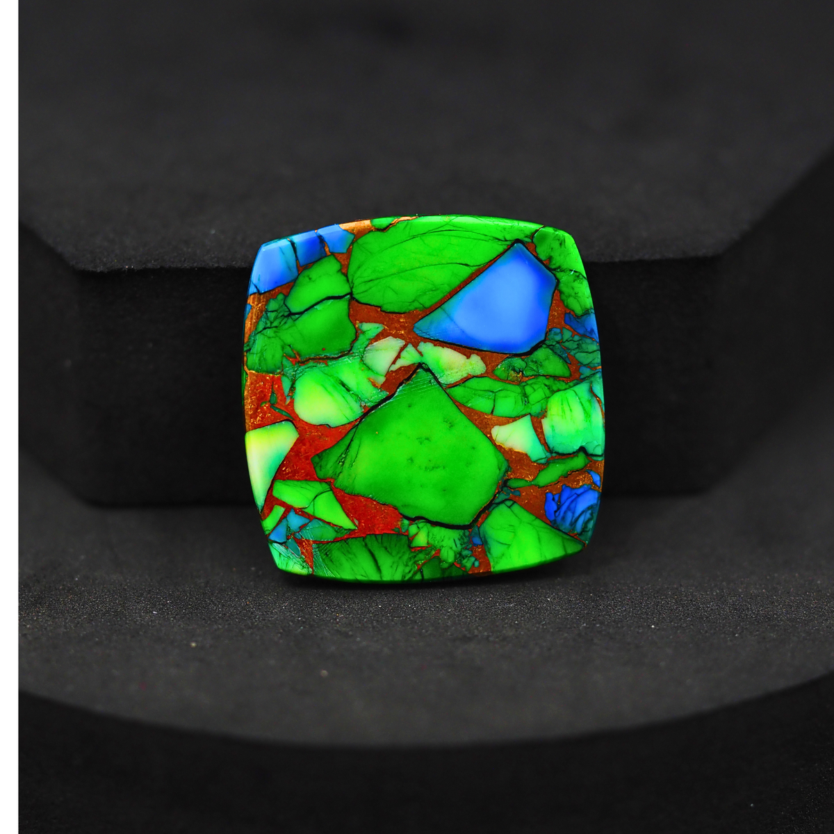Natural Peacock Dahlia Cushion Cabochon 26x26mm 30ct - Peacock Blue-Green Composite - Pedra Gems