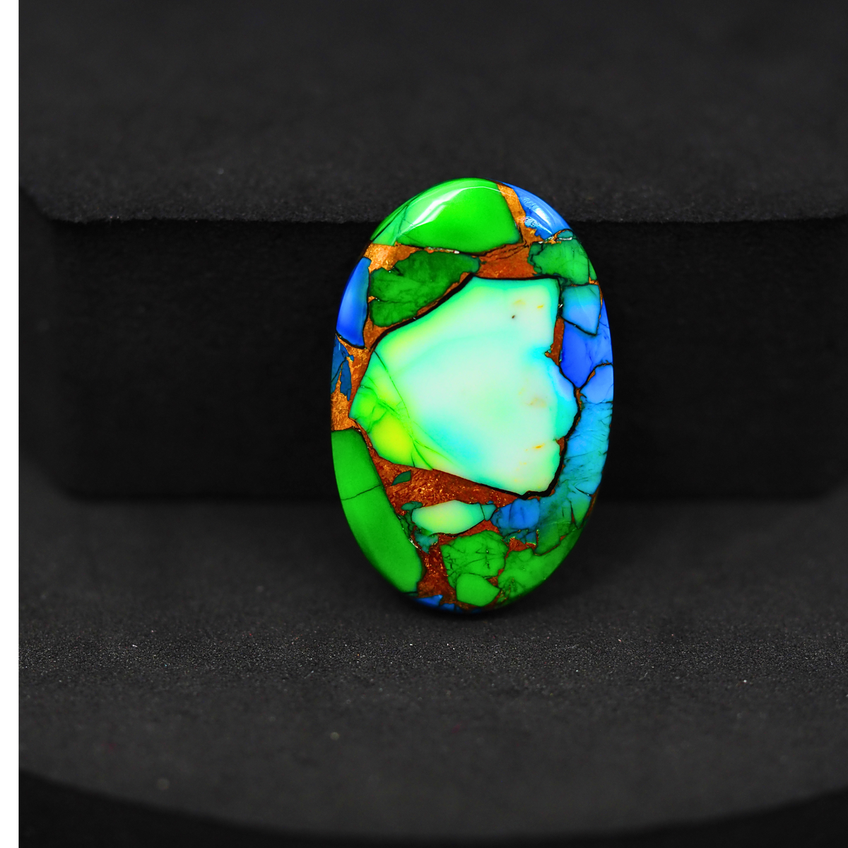 Natural Peacock Dahlia Oval Cabochon 25x16mm 15ct - Peacock Blue-Green Composite - Pedra Gems